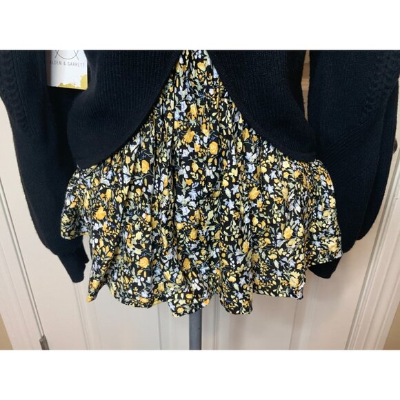 Maeve Anthropologie Black Cable Knit Floral Collar Twofer Sweater, Size XS - Picture 9 of 11